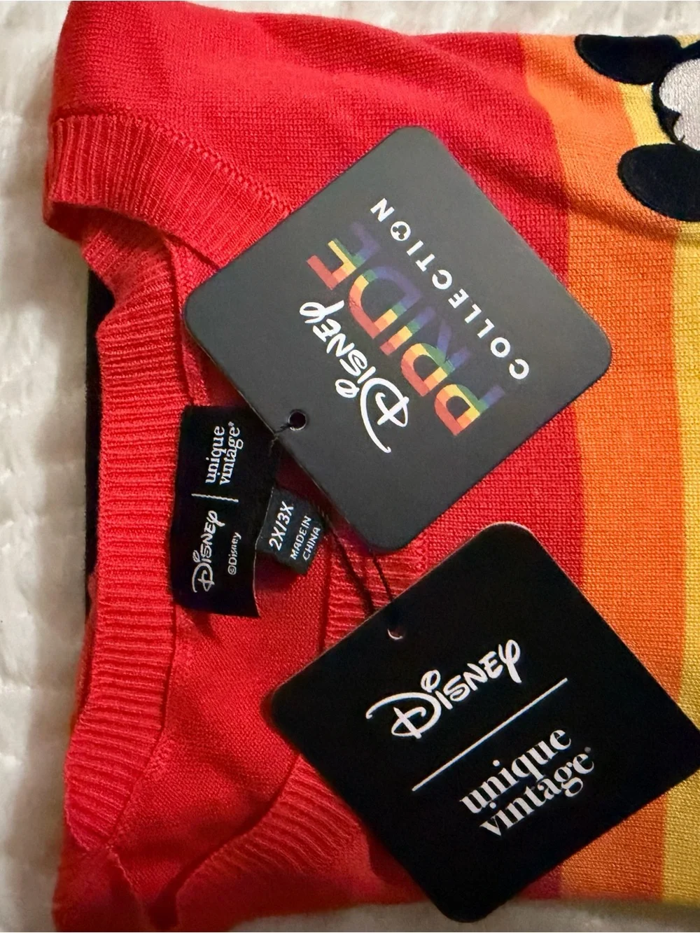 NWT Unique Vintage Red Rainbow Stripe Mickey Short Sleeve Sweater